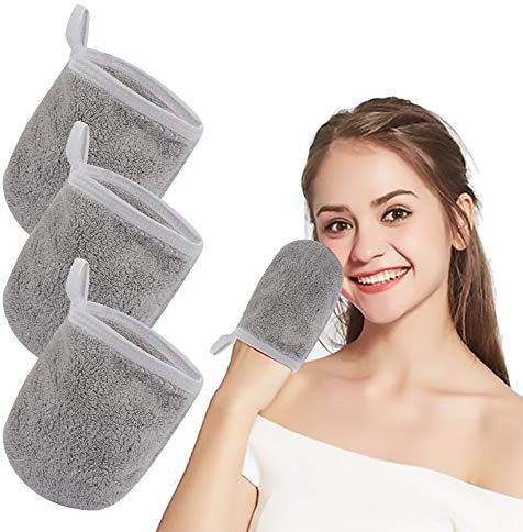 KinHwa Gant Démaquillant lavable Microfibre，gant microfibre visage,doux lingette Nettoyant Séchage rapide chiffon serviette femme Réutilisable 3 pack(13x10cm,gris))