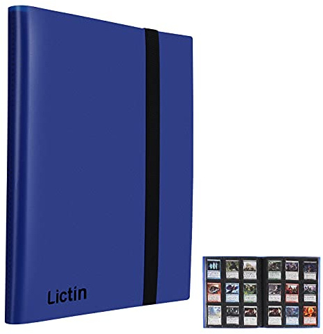 Lictin Álbum de Cartas Coleccionables-Álbum de Fundas para cartas 396 Bolsillos con Correas Elásticas, Álbum Colección Tarjetas de Juego 22 Páginas,Aglutinante Con Folleto Impermeable (Azul)