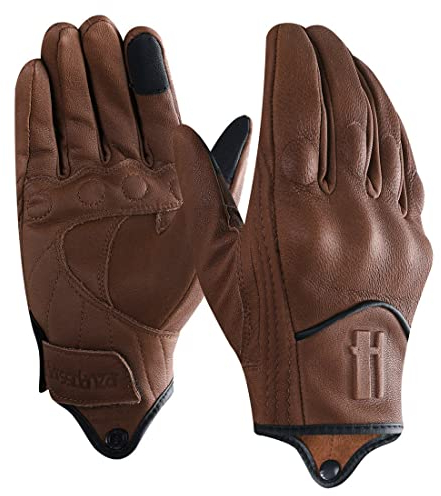 Harssidanzar Herren Vollfinger Ziegenleder Leder Touchscreen Motorradhandschuhe GM028E, Satte(Upgrade), Größe S