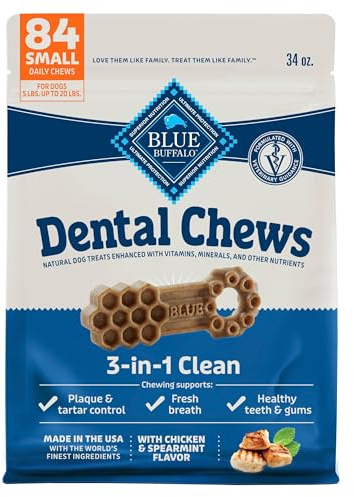 Blue Buffalo Small Dental Chews for Dogs, Daily Dental Care Dog Treats Made in the USA with Natural Ingredients, Chicken & Spearmint (84 Count)