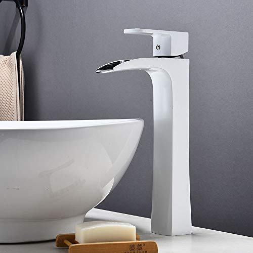 Grifo Lavabo Cobre-Blanco Pintura Horno Grifo Cocina Alto Grifo Lavabo Superior e Inferior Monomando Mezclador Agua Fría y Caliente Monomando Auspicious Clouds