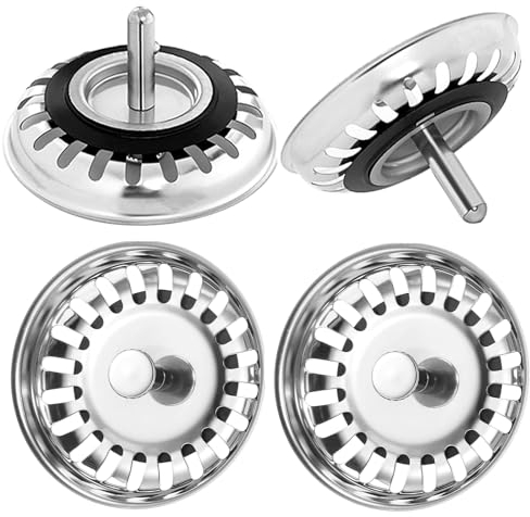 2 Pack Kitchen Sink Strainer Plug, Stainless Steel Push Style Plug for Sink Drainer Waste Plug Basket Strainer and Plug Replacement for Kitchen Sink (Plug Dia-79.3mm)