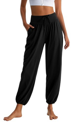 HomyComy Yoga Jogginghose Damen High Waist Harem Hosen Sport Pluderhosen Pilates Hosen Elastischer Bund Freizeithose Trainingsanzug Hosen Sweathose mit Taschen M