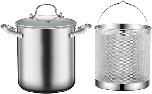 5 -Liter Asparagus Pot, 304 Stainless Steel, Asparagus And Spaghetti Steamer, Pasta Pot, Oil, Deep Pan With Basket And Lid (18.5 Cm)