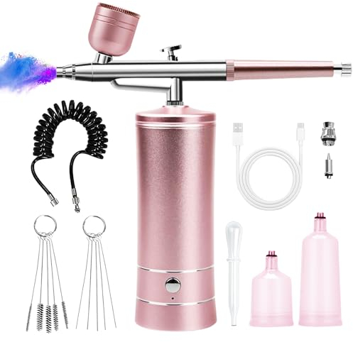Airbrush-Kit Mit Tragbarem Kompressor, Doppelaktion Airbrush Set Für Nägel, Modellfärbung, Nagelkunst, Tattoos (Rosa)