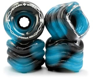 Shark Wheel 60 mm 78a, Skateboard Cruising Wheels, California Roll, Black/Blue Swirl, Set of 4 Wheels
