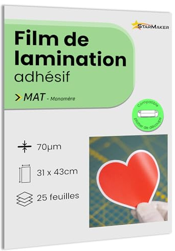 25 feuilles A3 31 x 43cm Film de lamination à froid MAT - Feuilles de plastification Laminé auto-adhésif pour photo et autocollants - Compatible plotter de découpe