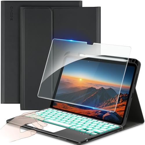 CACOE Cover con Tastiera iPad 11 Generazione (A16) 2025 11 / 10 Generazione 2022 10.9'' con Touchpad [Italiano] Wireless Staccabile, Custodia con Tastiera Illuminazione a 7 Colori, Nero