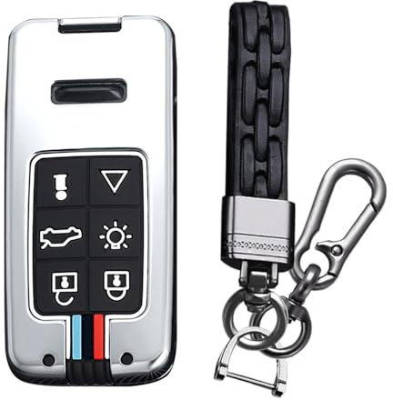 Ysbxitu 6 knappar bilnyckel fodral skydd nyckelfodral passar Volvo XC60 XC40 XC70 XC90 S40 S60 nyckelfodral silikon tillbehör nyckel hölje med reptålig nyckelring C silver