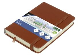 Kangaro Album da Schizzo A6 Cognac PU Copertina Dura, 80 Fogli, Carta Crema da 140 g con Elastico e Nastro