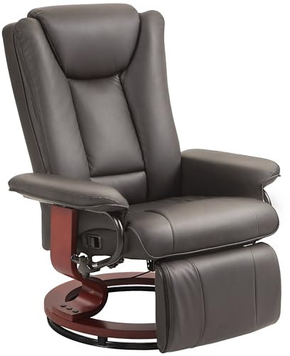HOMCOM Relaxsessel Fernsehsessel mit Liegefunktion, Drehbarer Ruhesessel TV-Sessel mit Verstellbarer Rückenlehne Liegesessel bis 150 kg Belastbar, Kunstleder, Braun