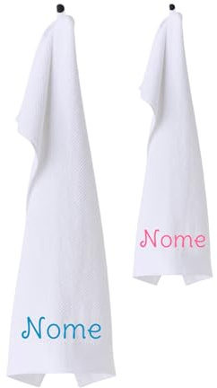 AmiAmarena Asciugamani Materna Ricamati. Set asilo con asola e nome. Asciugamani per bambini morbidi, assorbenti 100% cotone. Set viso e mani bianco