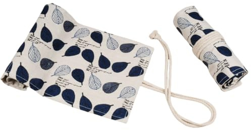 Bolsa De Lona Enrollable Estuche Para Lápices Con Diseño De Plantas, Lienzo, Bolígrafo, Cortina, Boceto, Rollo De Lápices hojas de menta azul