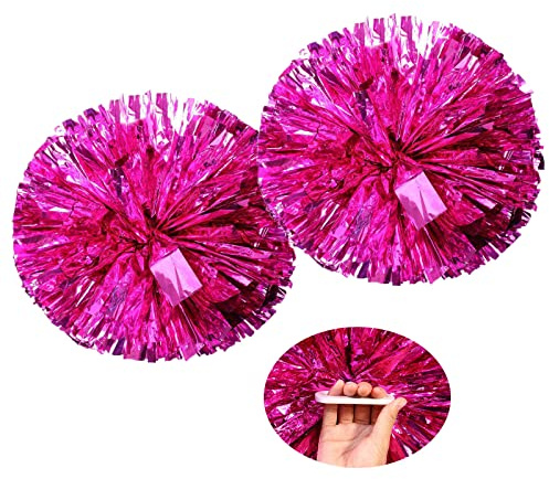 Pom Poms Cheerleading with a White Handle for Sports Party Dance Team Accessories Cheering Squad Spirit (2 Pack Pink).