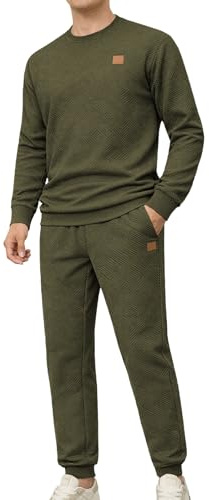 KUYIGO Set da 2 pezzi per uomo Tuta da ginnastica monocolore Felpa e pantaloni da jogging con coulisse Tuta Pantaloni da jogging Set Tuta Verde militare L