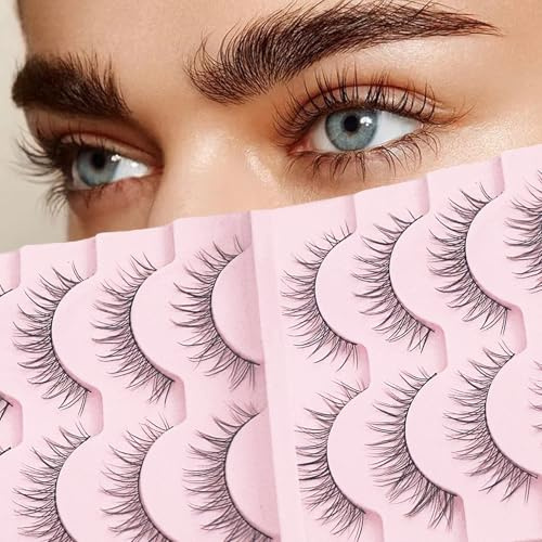 YOCHLEY 10 Pairs Eye Lashes Natural Look False Eyelashes Wispy Fluffy | Flared Eyelash Reusable Cat Eye Lashes Curly False Eyelashes for Women and Girls (6-11mm)