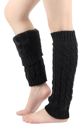 Edhomenn fleecefodrade benvärmare för kvinnor varm kabelstickade benstrumpor damer tjocka benvärmare för höst vinter mode, dans, festsport och yoga, 01svart, en storlek