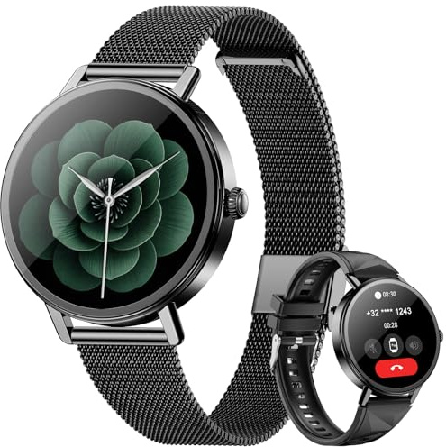 Blackview Smartwatch Damen, 1,26 Zoll Runde Fitnessuhr mit Pulsmesser, Schlafmonitor, SpO2, Schrittzähler & Aktivitätstracker, IP67 Armbanduhr, Uhr für Sport, Arbeit & Alltag, Android & iOS, Schwarz