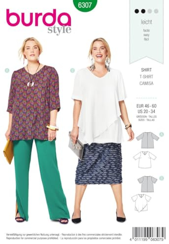 burda style Schnittmuster Damen Blusen-Shirts #6307 Gr. 46-60