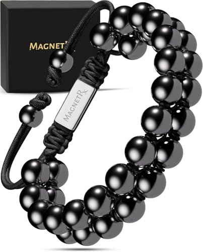 MagnetRX® Magnetic Hematite Bracelet – MAX Strength Magnetic Stones – Beaded Magnetic Bracelets for Men and Women (Double Strength 8mm)