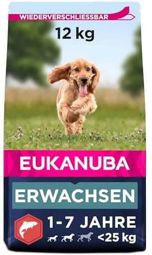 Eukanuba Hundefutter mit Lachs & Gerste für kleine und mittelgroße Rassen - Trockenfutter für ausgewachsene Hunde, 12 kg