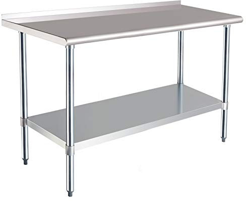 Amazon Basics Mesa de trabajo de acero inoxidable NSF con peto, 61 x 152 cm, Plateado (Anteriormente Marca AmazonCommercial)