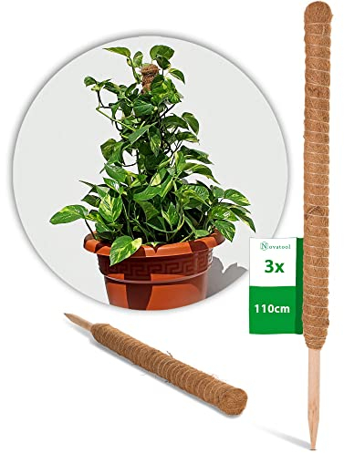 Novatool 3X Kokosstab für Pflanzen 110 cm I Ø 45mm I Profi I verlängerbar I natürlicher Kokosfaser I Rankstab Kokos für Monstera Pflanze Efeutute Moss Pole