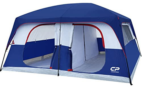 CAMPROS CP 12 Person Cabin Tent, 2 Room Extra Large Straight Wall Camping Tents Waterproof Windproof with Top Rainfly, 6 Large Mesh Windows, Double Layer, Easy Set Up Family Tent