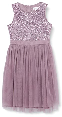 Maya Deluxe Mädchen Girls Sequin Embellished Party Tutu Bridesmaids Wedding Midi Dress With Belt Bow Kleid, Moody Lilac, 9-10 Jahre EU