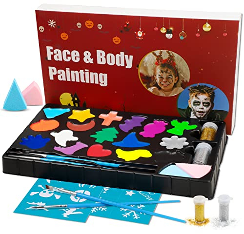 Set trucco bambini, 17 colori Halloween pitture per viso e corpo a base d'acqua, pittura per il corpo ragazze pittura per il viso carnevale
