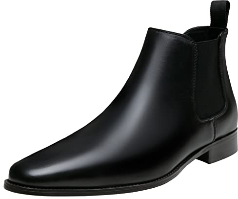 Jousen Chelsea Boots Men Polished Leather Dress Boots Stylish Classic Retro Slip On Boots for Men Black(AMY8156A Black 9)