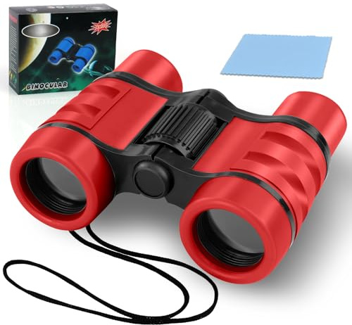 OSDUE Jumelles Enfant, Grossissement 4X30, Jouet Enfant 4-12 Ans, Jumelles pour Enfants Jouet Parfait pour Les Petits Garcons et Filles Cadeau de Noël Enfants Jeux Exterieur, Antidérapant, Rouge