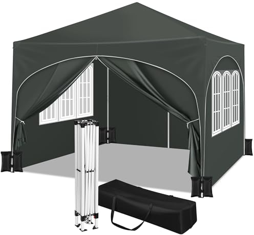 WOLTU Pabellón de Jardín Cenador Plegable Pérgola con Techo Carpa para Exteriores de Tela Oxford,con Paredes Laterales,Camping y Playa,4PCS Bolsas de Arena Vacía para Carpas,Gris