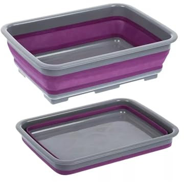 Zuvo 10L Collapsible Washing Up Bowl | Compact Dish Tub for Kitchen, Camping & Caravans | Durable Collapsible Laundry Basin – Purple and Grey Space-Saving Design