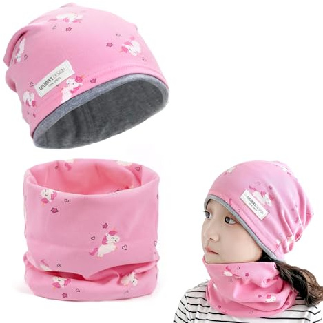 Augesak Cappello e Sciarpa Bambino, Invernale Cappello e Scaldacollo Bambino, Berretto e Scaldacollo in Maglia Cotone, Scaldacollo Beanie Cappello per Primavera Autunno e Inverno 2-8 Anni (Unicorni)
