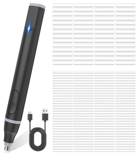 Cuteefun Elektrischer Radiergummi, USB C Wiederaufladbarer Radierstift Elektrisch mit 220 Radiergummi Minen, 2 Größen, Komfort Griff Präzisionsradierer für Studenten, Skizzen, Ingenieure, Schwarz
