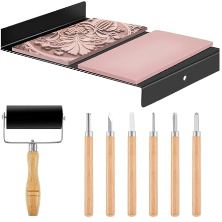 Träsnitt Tryckverktyg, Linoleum Carving Tools, Linoleum Printer Kit med a Cutter - Blocktryck Stämpel Skapande Verktygssats för STU