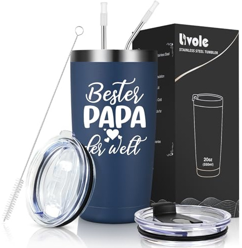 Livole Present till pappa, män, honom, fars dag – Bästa pappa i världen – 20 oz 600 ml vinmugg med dubbla väggar, termosmugg