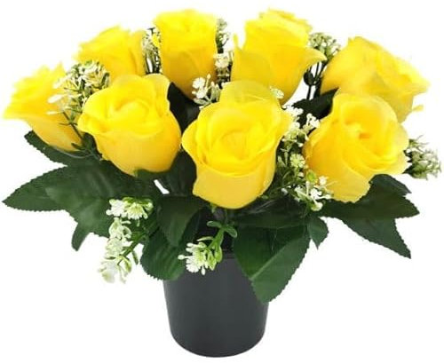 Faucet Nuevo diseño y calidad mejorados con inserto de espuma | 25 cm de macetas de flores | Flores artificiales para tumbas | Para cementerio y decoraciones florales | Flores de tumbas Cementerio