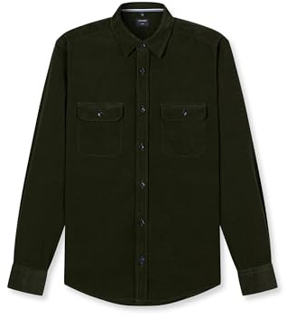 OLYMP Men's Long-Sleeved Casual Shirt, Fine Corduroy, 059 Casual 22.01 Kent Collar, Green 45, L