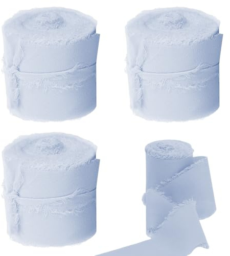 ZILZUFA Nastro in Chiffon Azzurro Chiaro Nastro con Fiocco Nastro in Tessuto per Matrimoni 15 m x 30 mm