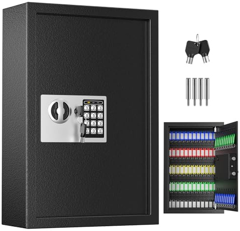Yigowyigo Schlüsselkasten, 73 Positionen Schlüsseltresor mit Kombination, Schlüsselbrett mit zurücksetzbar, schwarz, Digitale Sicherheitsbox, Schlüssel-Organizer mit verstellbaren Regalen