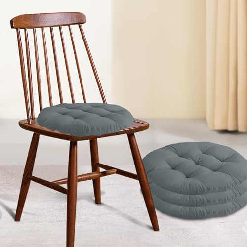 bechoanigel Juego de 4 Cojines para Silla, Cojines de Asiento de 40 x 40 cm para Interior y Exterior Juego para Silla con Lazos cojín de Asiento para Comedor, Sala de Estar (Circular Gris Oscuro)