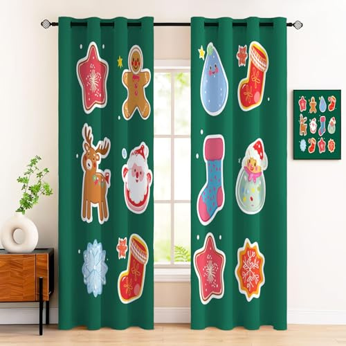 Cortinas Salon Juguetes Navideños Dibujos Animados 2 Piezas Cortinas Opacas Termicas Aislamiento Acústico Aislantes con Ojales 117Anx183Al Cm Precioso Póster Matcha Verde para Ventanas Dormitorio