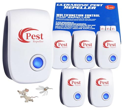 6 pcs Ultrason Anti Moustiques, Répulsif Ultrason Anti-Rongeurs Insectes, Ultrason Souris et Rats, Intérieur Répulsif Électronique Insectes pour Souris, Rats Fourmis Araignées Moustiques