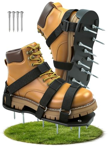 Scarpe aeratore per prato con doppie cinghie sul collo del piede, resistenti sandali per aerazione efficace, taglia universale, scarificatore e aeratore per prati e erba da giardino, colore nero