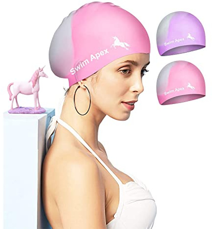 2-Pack Premium Quality Silicone Swim Caps for Women, Men, Teens & Adults – Medium Size – Stretchable & Durable for Long Hair, Non-Slip & Waterproof