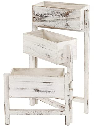 Mendler Pflanzregal T275, Standregal Blumenständer Pflanzkasten, 65x108x15cm, Holz Shabby-Look Vintage - weiß