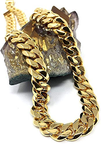 Collana con catenina cubana, unisex, in oro 18 kt, larga 11 mm, taglio a diamante, con chiusura solida e spessa, stile hip-hop e 14ct metallo con base placcato oro, cod. NA