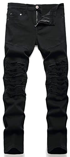 RXXKKK Men's Classic Zipper Biker Regular Fit Flex Jean (34, 6612 Black)